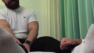 Miguel wanted to get his ankle checked out but ended up in feet worshiping by a hunky