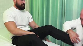 Miguel wanted to get his ankle checked out but ended up in feet worshiping by a hunky