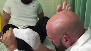 Miguel wanted to get his ankle checked out but ended up in feet worshiping by a hunky