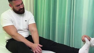 Miguel wanted to get his ankle checked out but ended up in feet worshiping by a hunky