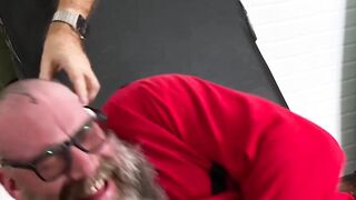 Giant Rick enjoys being tickled with his huge size thirteen feet by a hairy guy
