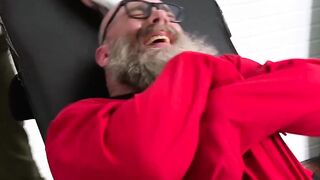 Giant Rick enjoys being tickled with his huge size thirteen feet by a hairy guy