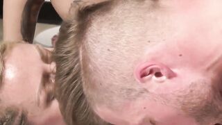 Pierced blondie takes cock on her knees