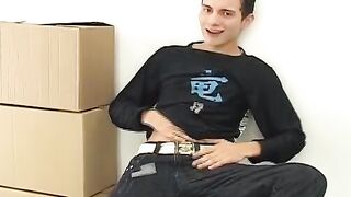 Hot big dicked twink Renato shows his goods in the store room