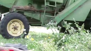 Bondage whores sharing a long penis outdoor