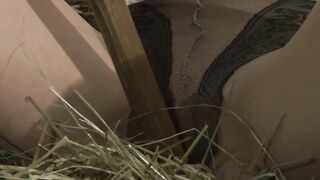 Sub into fishnets gets toes cumshot inside the barn