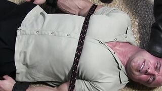 Muscular bound man tormented with smelly masters feet