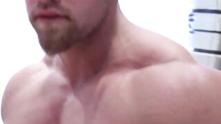 Masked jock Brad has his thick cock jerked with flashlight
