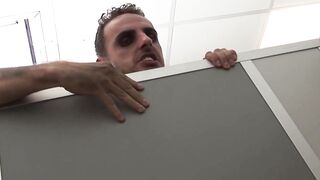 Trashy bitch gets mouth peed inside bathroom