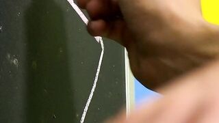 Young gay stuffs ass with toy while wanking cock for jizz