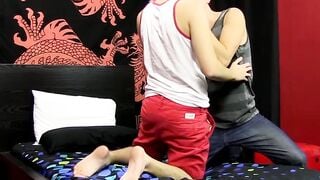 Tattoed twink is cumming all over his smooth fuckboy