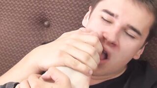 ToeSuckingDudes.com - The smell of his own shoes makes his cock hard and throbbing