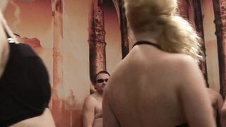 Blonde whore eating cocks