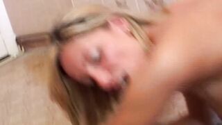 Turned On sexy gets pierced tongue cumshoted