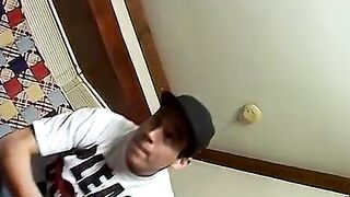 Straight guy slips out of his boxers exposing his huge cock