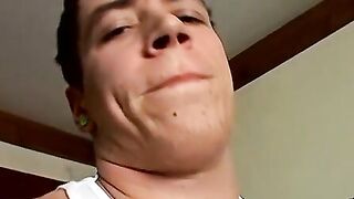 Straight guy slips out of his boxers exposing his huge cock