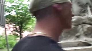 Hot babes gets fuck into gang bang outdoor