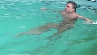 Nasty Hot sucking off dick at poolside