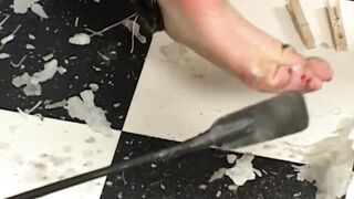 Trashy sub inside chains gets butt spanked
