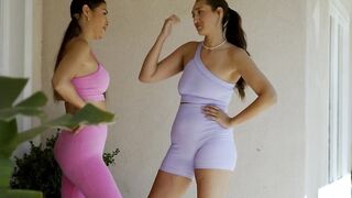 Horny trainer Bella Roland makes out with sexy Gizelle Blanco before scissoring