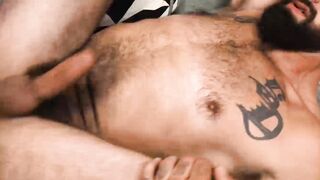 Bearded Hunk Alpha Wolfe devours the throbbing cock of Blake Wilder in a hard dick ri