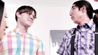Kinky stepsisters Kenna James and Alex Coal teach their geeky stepbrothers about sex