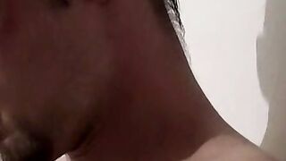 Tattooed skinny dude smoking and shooting cum on the floor