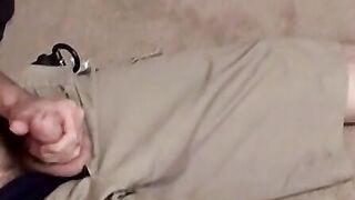 Tattooed skinny dude smoking and shooting cum on the floor