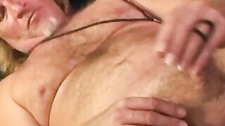 Mature blond amateur masturbates small cock solo and cums