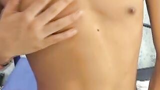 Claudio strips naked and shows his uncut twink latin dick