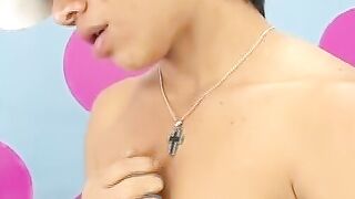 Claudio strips naked and shows his uncut twink latin dick