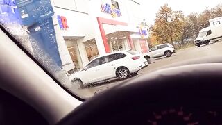 Fucking inside the vehicle at the drive-inside with a turned on MILF