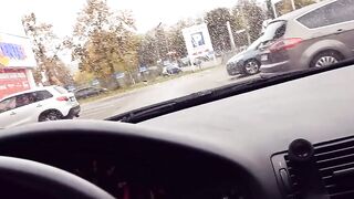 Fucking inside the vehicle at the drive-inside with a turned on MILF