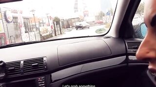 Fucking inside the vehicle at the drive-inside with a turned on MILF