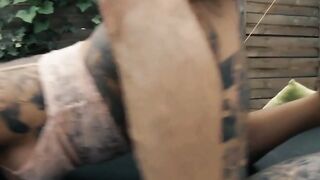 Inked young woman gets nailed outdoor