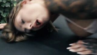 Inked young woman gets nailed outdoor