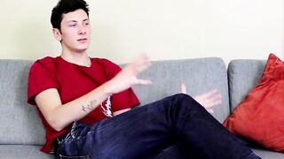 Cute twinkie jerks off after open minded interview