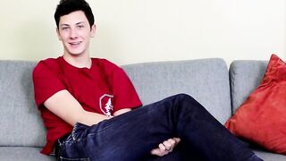 Cute twinkie jerks off after open minded interview