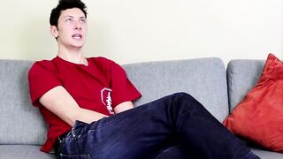 Cute twinkie jerks off after open minded interview