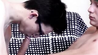 Geeky twink without any protection and facialized by his enormous positioned sweethea