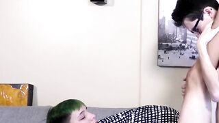 Geeky twink without any protection and facialized by his enormous positioned sweethea