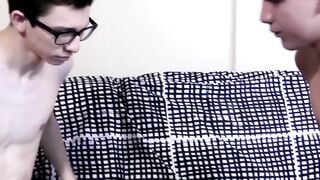 Geeky twink without any protection and facialized by his enormous positioned sweethea