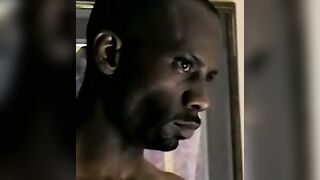 Athletic black amateur jerks off his BBC and cums solo