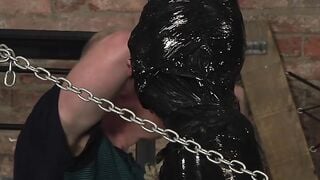 Mature master Sebastian Kane gives bound slave a handjob