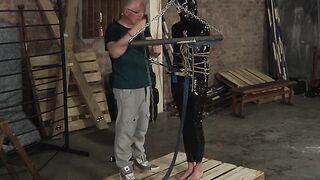 Mature master Sebastian Kane gives bound slave a handjob