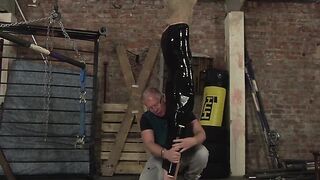 Mature master Sebastian Kane gives bound slave a handjob