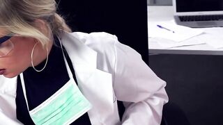 Researcher fucks solo with sex toy into the laboratory