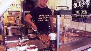 Influencer having a three-hole fucked into a currywurst stall