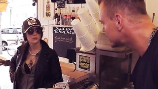Influencer having a three-hole fucked into a currywurst stall