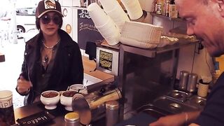 Influencer having a three-hole fucked into a currywurst stall